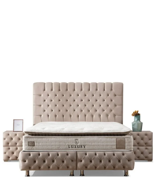Lit coffre Lago Beige + 2 chevets